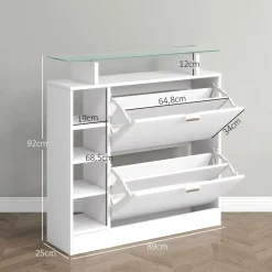 Zapatero Toby Homcom 2 cajones + 4 estantes + repisa blanco 92x89x25 cm