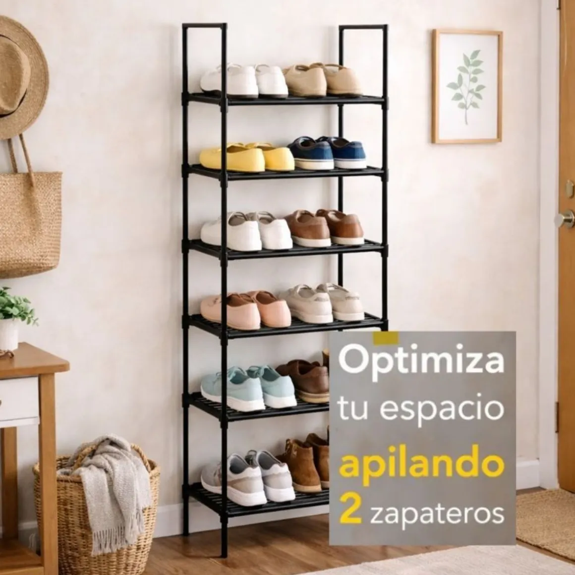 Zapatero Toscana 3 niveles diseño apilable negro 61x67x30 cm