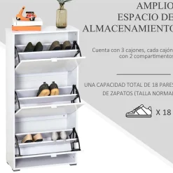 Zapatero Vergel Homcom 3 cajones 18 pares 124x60x26 cm