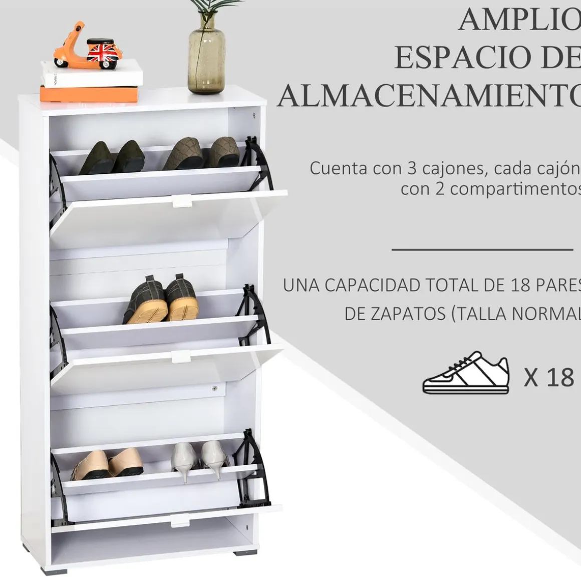 Zapatero Vergel Homcom 3 cajones 18 pares 124x60x26 cm