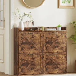 Zapatero Vértice Homcom 4 puertas 24 pares marrón 103x120x24 cm