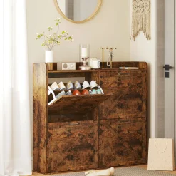 Zapatero Vértice Homcom 4 puertas 24 pares marrón 103x120x24 cm