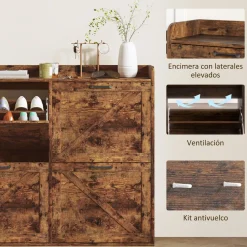 Zapatero Vértice Homcom 4 puertas 24 pares marrón 103x120x24 cm