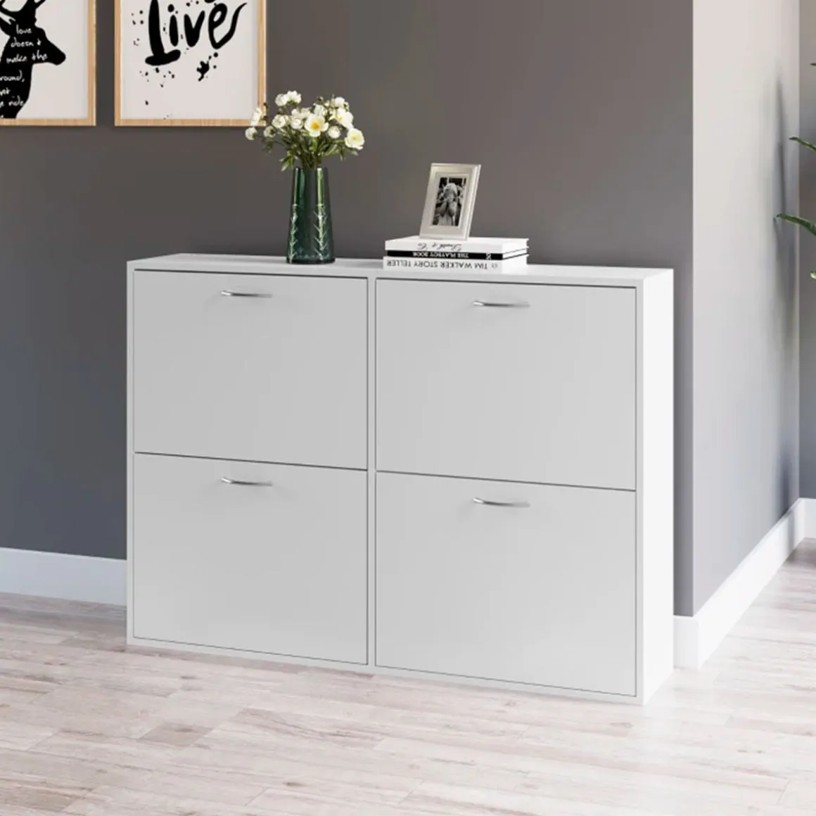 Zapatero Walk Homcom 4 cajones abatibles 16-24 pares blanco 81x120x24 cm
